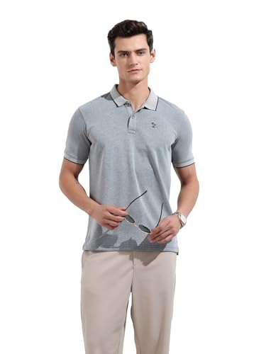 Image of The Indian Garage Co Men Regular Fit Textured Polo Neck Half Sleeves Tshirt