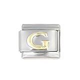 AKKI Charms Italian Gelaserte Alle Buchstabe Alphabet für Armband Classic,Silber Schmuck Italy Edelstahl Links Glider Kult modele für Basisarmband Glieder ohne Zirkonia G