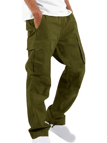 Uusollecy Men's Cargo Pants Casual Joggers Athletic Sweatpants Hiking Drawstring Tactical Pants with Multi Pockets