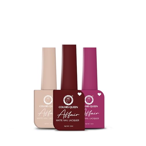 Colors Queen Affair Nail Polish Set of 3-18 Royal Scarlet, 51 Soft Amber & 55 Barbie | Quick Drying Nail Polish, Semi Matte Finish Nail Kit | Highly Pigmented & Long Lasting Enamel 13ml Each