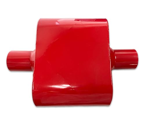 汎用 オーバル ボックス 赤 箱型 マフラー in-out2 アメ車 ホットロッド サイレンサー 中間タイコ フローマスター