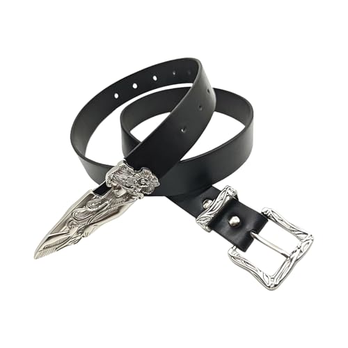 Metal Carving Buckle Belt for Men Women PU Leather Waistband Decorative Belt for Pants Jeans Adult Clothing Accessory