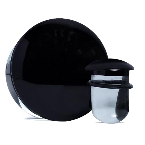 1 paire de bouchons transparents et noirs en verre (2 pièces), 12mm, Verre, Pas de gemme