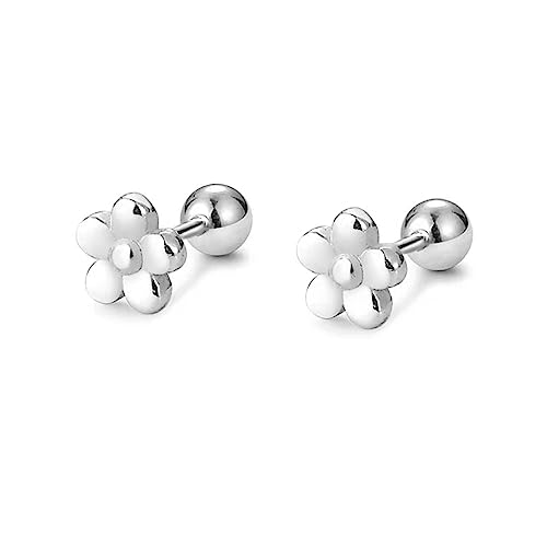 18G Minimalist Flower Sterling Silver Earrings for Women Girls Teens Hypoallergenic Stud Tiny Small 4mm Ball Back Cartilage Tragus Piercing Screw Post Cute Birthday Holiday Jewelry Gifts