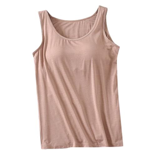Tanks with Built in Bra for Teens Camisole Spaghetti Strap Workout Yoga Shirts Basic Padded Tank Tops Summer Clothes Khaki