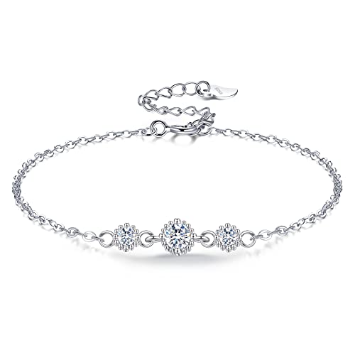 VANSZA Bracelet en argent sterling 925 avec 3 zircons étincelants pour femme et fille | Bijoux cadeaux pour elle, 17 cm, Argent, Oxyde de zirconium