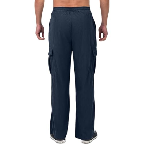 Hawyet Corduroy Cargo Pants for Men Elastic Waist Straight Leg Baggy Style Sweatpants Loose Fit Casual Tactical Trousers2