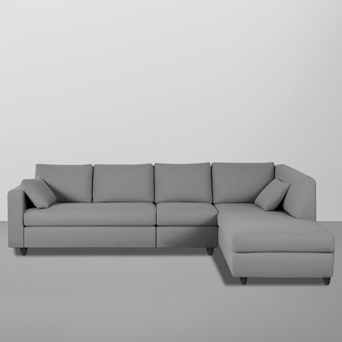 Image of Florian RHS 6 Seater L Shape Sofa Set for Living Room (Dark Grey Fabric) Premium Fabric Sofa