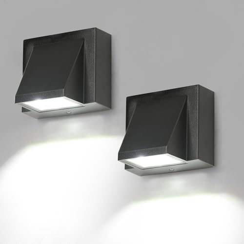 Tealight Applique da Parete Esterno 2 Pezzi, IP65 Lampada da Parete LED Moderno, 5W Luce Bianca 6500K Applique da Esterno per Giardino, Portico, Garage, Patio