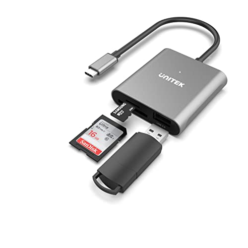 SD Card Reader USB C, Unitek 3 in 1 Type C to USB Camera SD/Micro SD Memory Card Reader Adapter 2TB Capacity for MacBook Pro/Air, iPad Pro, XPS, Samsung Galaxy S10/S9/S8 and More USB-C Devices (15cm)
