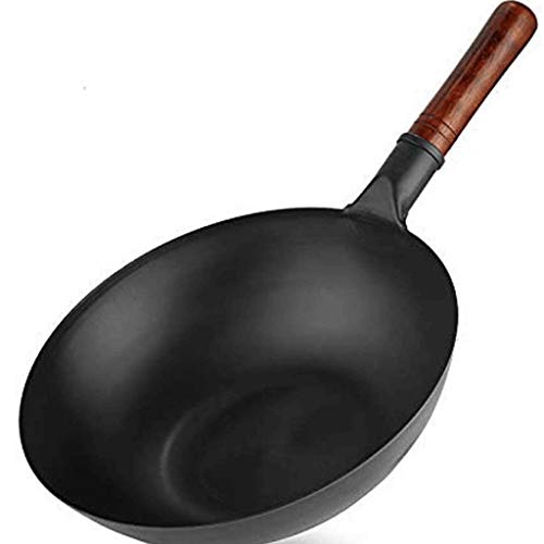 Wok de acero al carbono con mango de madera 32 cm miniatura 1