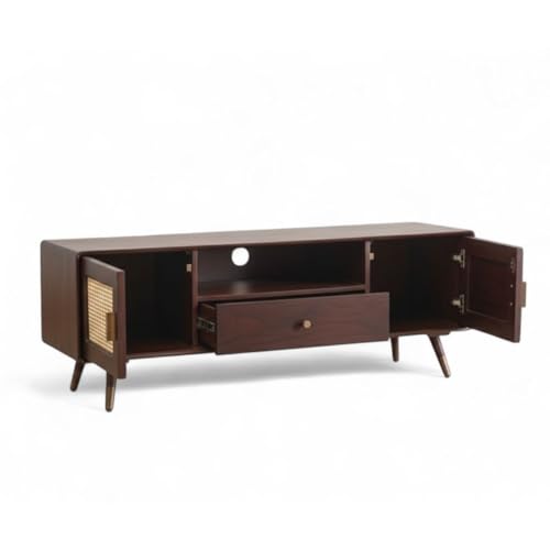 Image of MISAN Modern TV Table | Solid Sheesham Wood Sideboard TV Unit for Living Room, Bedroom, Office Furniture Stand | Wooden Free Standing Entertainment Unit Side Board Table with Storage (B-Walnut)