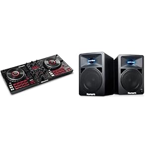 Numark Mixtrack Platinum FX & N-Wave 360 – Contrôleur DJ pour Serato DJ avec 4 Decks, Table de Mixage DJ, Interface Audio Intégrée & Enceintes monitoring DJ 60 W à Éclairage LED, Bouton de Volume