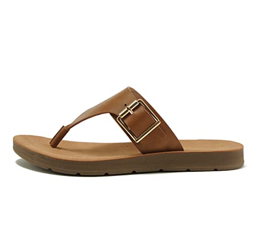 Soda Suri - Women, Girls And Teens Teepee Thong Flat Sandal With Side Buckles. Great For Spring And Summer Activities And Trips (10, Light Tan Pu, Numeric_10) #TOP23