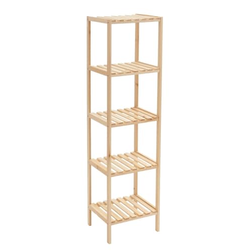 Estantería con 5 baldas de Madera de Abeto Natural 35x30x130 cm, Estante Decorativo para almacenaje en Bano, Cocina, salón, Dormitorio, Estilo rústico y Moderno