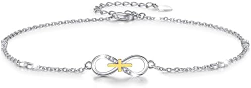 925 Sterling Silver Infinity Cross Anklet for Women Dainty Foot anklets Religious Believe Faith Anklet CZ Adjustable Girls Jewelry for Mother's Day Birthday