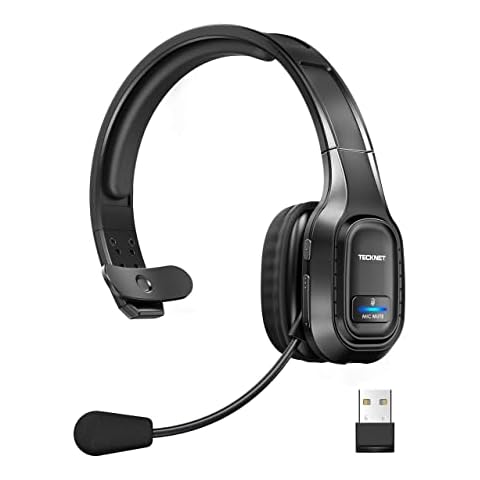TECKNET Trucker Bluetooth Headphones with Microphone Noise Canceling Wireless On Ear Headset, Hands Free Wireless Headset for Cell Phone Computer Office Home Call Center Skype (Black) Cover