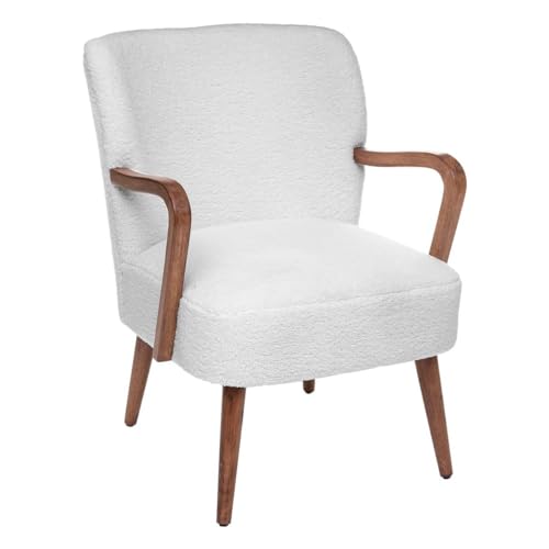 Atmosphera Créateur d'Intérieur - Fauteuil Chiara Bouclette Blanc Rétro Vintage Hévéa...