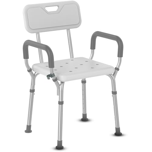 ZENO Shower Chair | 6 Height Adjustable Shower Bench | Includes Padded Armrest | Non Slip Feet | Bathtub Stool for Elderly Disabled and Pregnant | 135KG Capacity