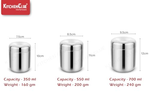 Image of 304 Grade Stainless Steel Canisters /Containers Set Of 3 Pcs (350, 550 & 700ml) Permanent Laser Design - Maple, Looks Beautiful, Attractive & Elegant - Durable, Safe & Unbreakable