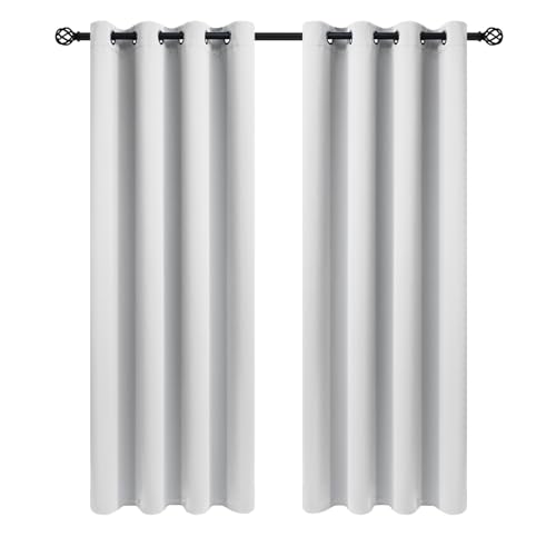 Image of COSVIYA Grommet Room Darkening Greyish White Curtains 84 inch for Bedroom | Light Blocking Insulated Thermal Curtains for Living Room, Blackout Thick Polyester Window Drapes,52x84 inches, 2 Panels