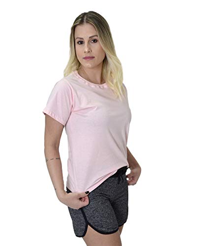 Kit 3 Camisetas Blusinhas Femininas 100% Algodão Premium New Basic (M, Preto, Vinho, Rosa)