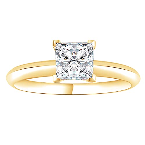 Solitaire Cubic Zirconia Engagement Rings for Women 14K Gold Plated Round Princess Radiant Wedding Bands Promise