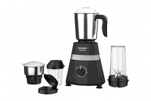 Image of Crompton Nigella Pro 500W Mixer Grinder | 4 Jars (1.2L, 500ml, 400ml, 350ml) | 30 Min Continuous Grinding | Motor Vent-X Technology | Anti-Skid Base | Black | Life Active Series