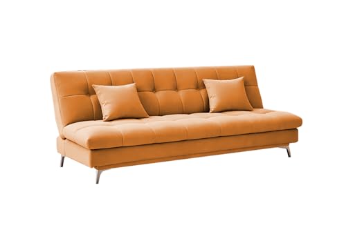 Image of Krancy Solid Wood 3 + 2 Seater Sofa Cum Bed with 2 Cushions | Convertible Wooden Couch for Living Room, Home & Office | Modern Designer Furniture | 3 Years Warranty | Orange