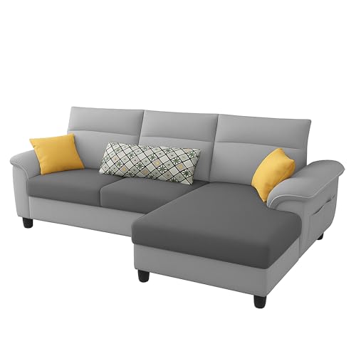 Image of Casaliving Seams RHS 4 Seater L Shape Sofa for Living Room (Grey Dark Grey Fabric) Premium Fabric Sofa