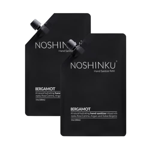 Noshinku Pocket Hand Sanitizer Spray Refill Pouch Natural Moisturizing Hand Sanitizer Refill With 70% Sugarcane-Derived Alcohol 200 mL (3.40 Fl Oz (Pack of 2) Bergamot)