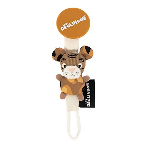 Les Déglingos Ultra-Soft Plush Dummy Clip for Baby/Girl, Suitable from Birth Brown, 1 Set, 12.95 cm