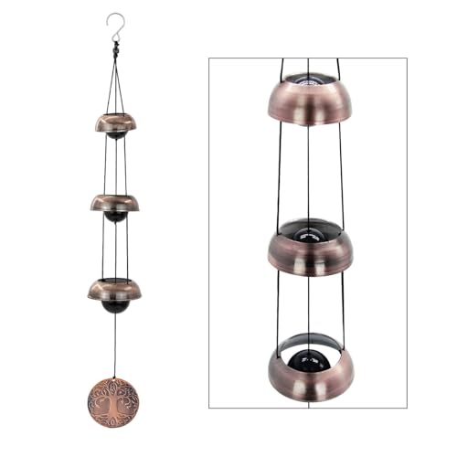 ASTARIN Tree of Life Bell Wind Chimes for Outside, Red Copper Temple Wind Bell with 3 Bells, Feng Shui Copper Wind Chime for Home Garden Yard Outdoor