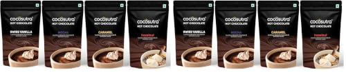 Image of COCOSUTRA Hot Chocolate Mix Combo | Swiss Vanilla, Mocha, Caramel & Hazelnut Flavoured | Enjoy hot or cold | Pack of 8 (Each 100 g) 400 g | Drinking Chocolate powder