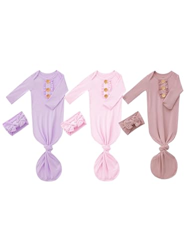 Bow Dream 3 Baby Girls' Nightgowns Newborn gowns Sleepers infant Pajamas Gifts 0-3 Months