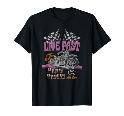 Live Fast Rebel Riders 1995 Tour Ride Wild Distressed Logo Camiseta