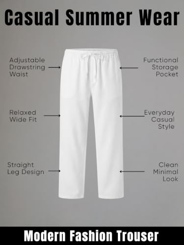 Image of GRECIILOOKS Men's Linen Trousers | Loose Fit Linen-Cotton Casual Pants for Men | Relaxed Office Wear Formal Trousers for Men | Stylish Beige & Pants