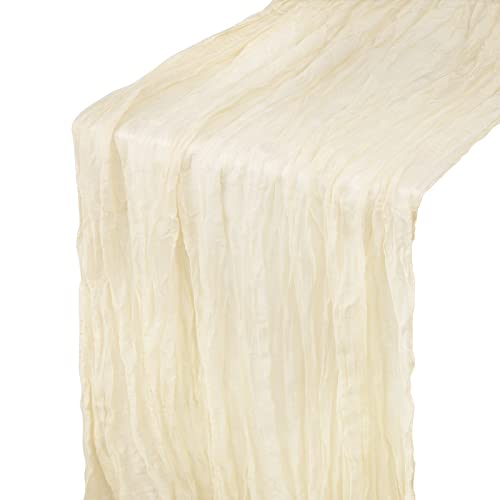 Weltrxe 2 Pcs Cheesecloth Table Runner 35 X 160 Inches, Boho Gauze Table Runner Wedding Decor Arch Draping, Cream Rustic Vintage Table Runner Extra Long Wedding Bridal/Baby Shower Table Decorations #TOP7