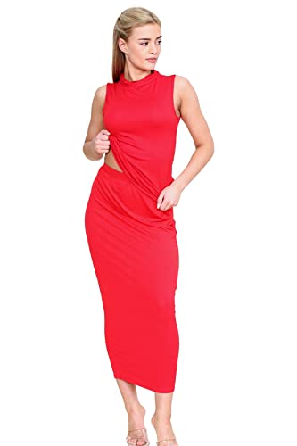 janisramone® Womens Bodycon Tube Maxi Skirts, Plain Soft Midaxi Jersey Skirts for Women UK Elasticated Waist Casual Summer Long Stretchy Midi Pencil Skirt Red