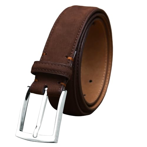 Handmade Nubuck Leather Men's Belt Contrast Stitching Casual Dress Belts