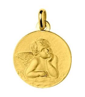 Médaille Ange Pensif en or 16 mm le cadeau traditionnel idéal pour parrain et marraine