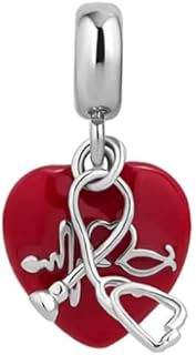 Medical Stethoscope EKG Doctor Nurse Heart 925 Sterling Silver Charms Beads Pendants for Pandora Bracelets & Necklaces Etc