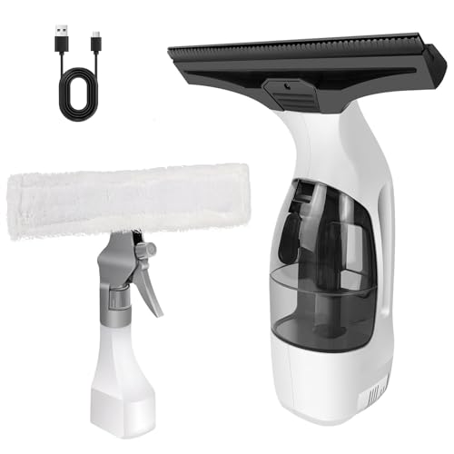 Window Vac with 3500mAh Battery, Charger, 150ml Water Tank, 2000pa Cordless Window Vacuum Cleaner & Spray Bottle with Microfibre Cloth, 3.8V Electric Window Cleaning Machine, Running Time: 50-60 min
