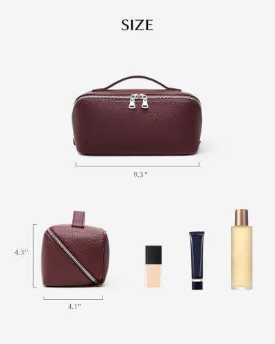 Image of EACHY Travel Makeup Bag Organizer, Toiletry Bag for Women, Cosmetic Pouch | Lychee Textured PU, TPU Brush Compartment, Water-Resistant Organizer, Large Capacity, Open Flat Design