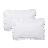HIG Farmhouse Lace Ruffled Pillow Shams Set of 2, Off White King French Country Lace Washed...
