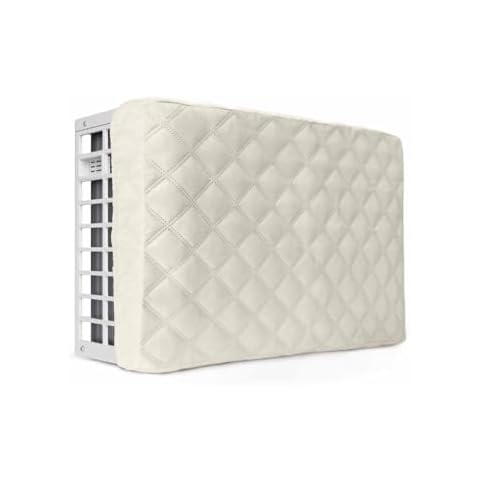 Singingin Indoor Air Conditioner Covers, Cream Solid Color Double Insulation AC Covers for Inside Window Unit with Elastic Strap 21" x 15" x 3.5" Cover