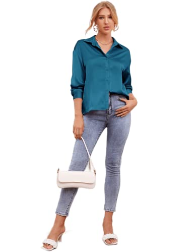 Image of Bowrain Satin Silk Fabric Spread Collar Full Sleeve Top Shirt for Women and Girl
