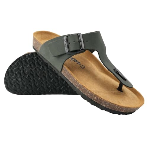 Image of 100% Genuine Leather Men's Sandals - Comfortable Cushioned Smart Foam Footbed, Slip-On Slides for Casual Summer Wear, Adjustable Fit, Durable Non-Slip Sole