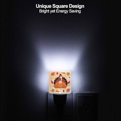 Image of LED Night Light Plug into Wall with Dusk to Dawn Light Sensor White Energy Efficient Thanksgiving Holliday Turkey Pumpkin Leaves Nightlight for Bedroom Bathroom Hallway Living Room Kitchen