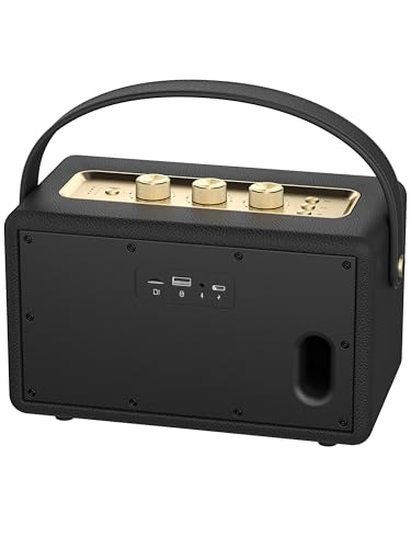 Image of MLOVE A200 Portable Retro Bluetooth Speaker with Aux Input, USB Port, Micro SD Card Slot - Decorative Wireless Bookshelf Speakers Battery Powered, House Warming Gifts for New Home, Black and Gold